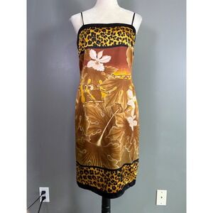 Vintage Cache Slip Dress 10 Silk Leopard Tropical Floral Bird 90s Y2K Indie